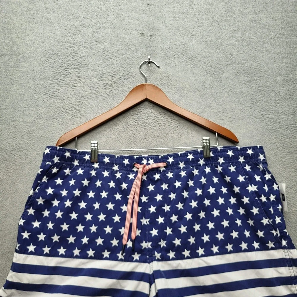GAP Men‎ Swimwear XL Blue Swim Trunks Striped American Flag Drawstring NWT